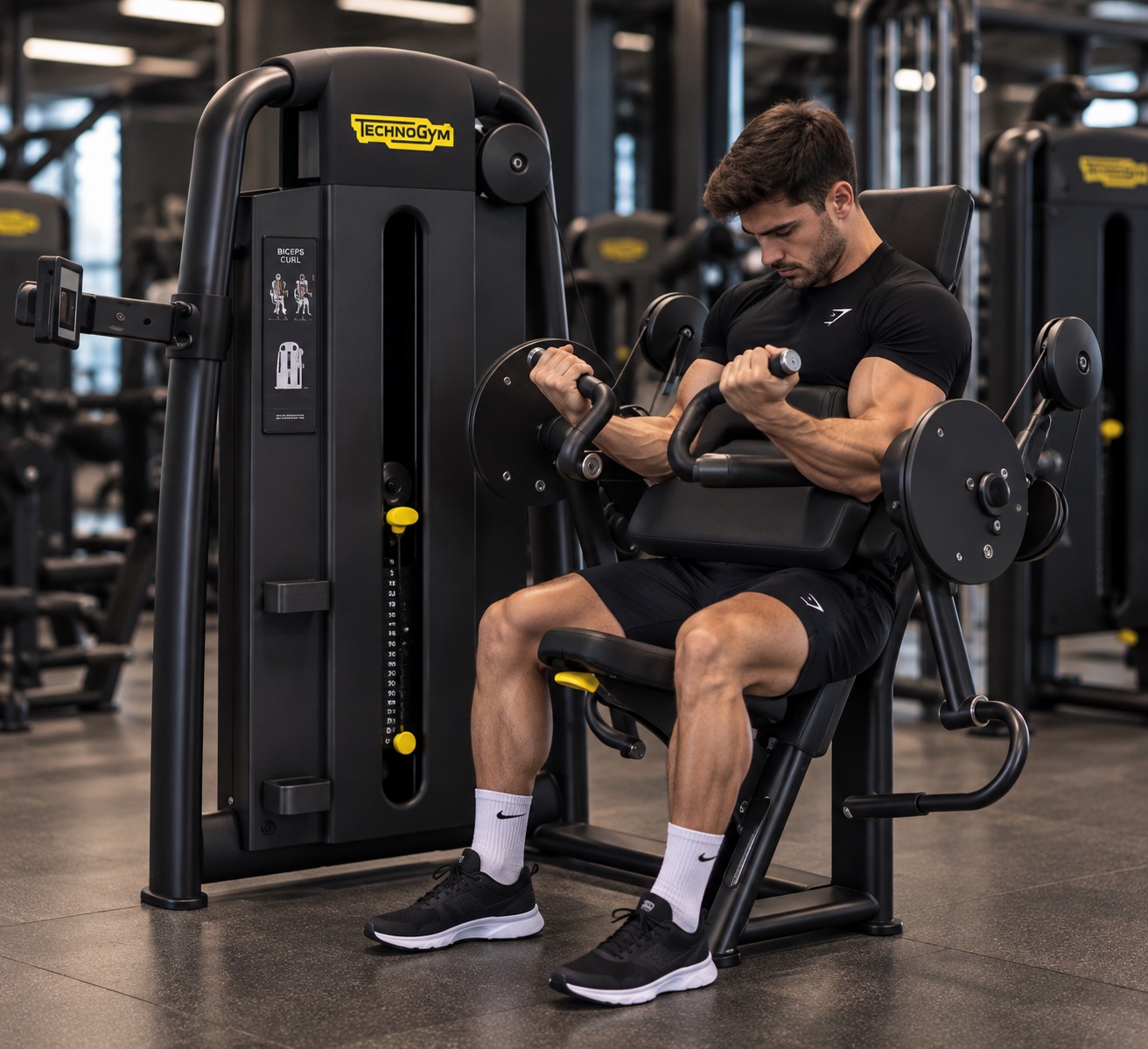Curl de biceps en maquina technogym