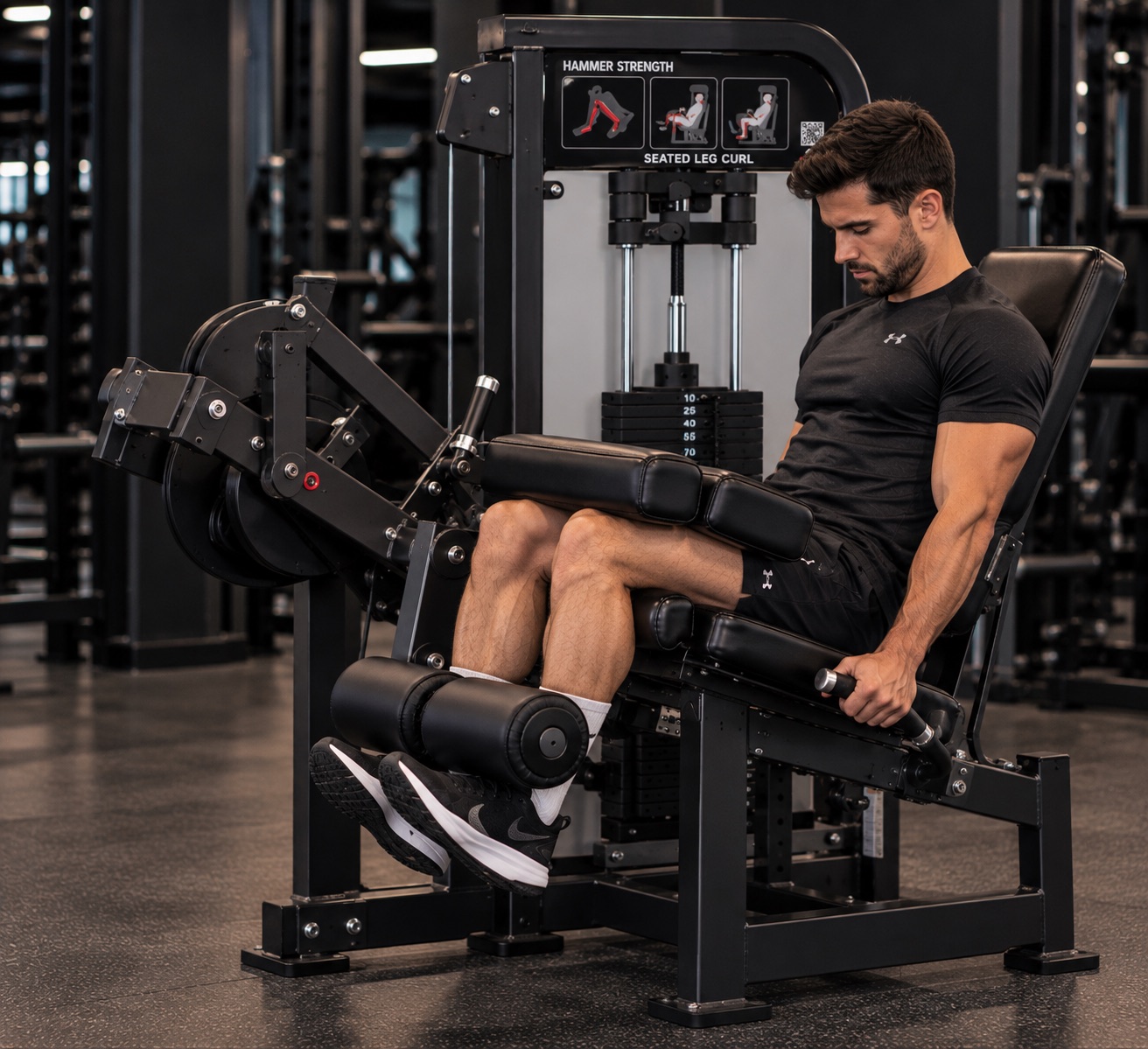 Curl femoral sentado en maquina hammer strength