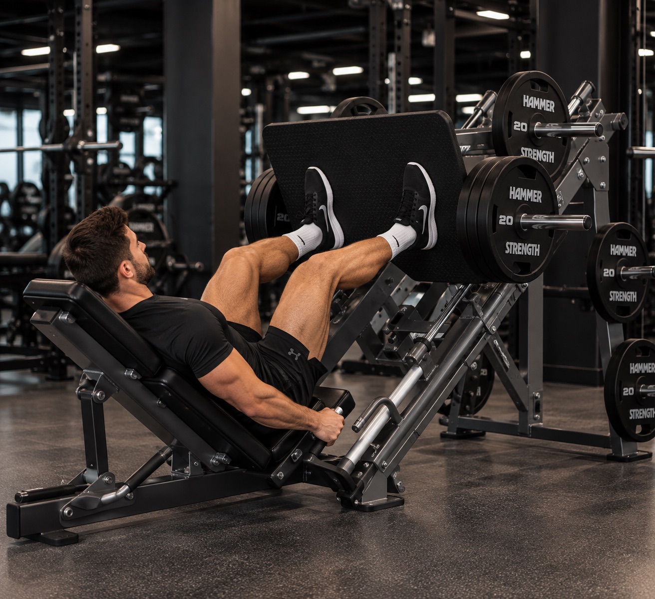 Prensa de piernas en maquina hammer strength